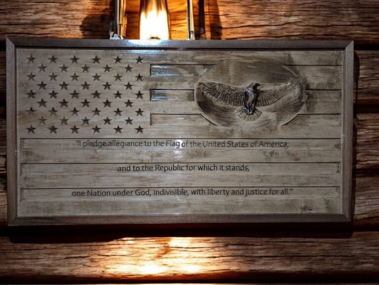 Rustic – 3D American Eagle Flag  Engraved Pledge of Allegiance